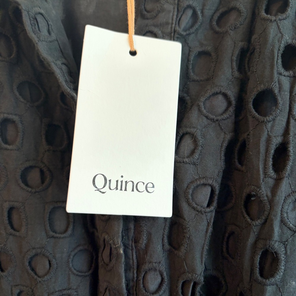 NWT Quince Womens Organic Cotton Eyelet Mini Tiered Dress Black Smocked Waist S - Picture 4 of 7